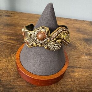 Vintage Artisan Mixed Metal Sculptural Cuff Bracelet Brass‎ Copper Silver Tone